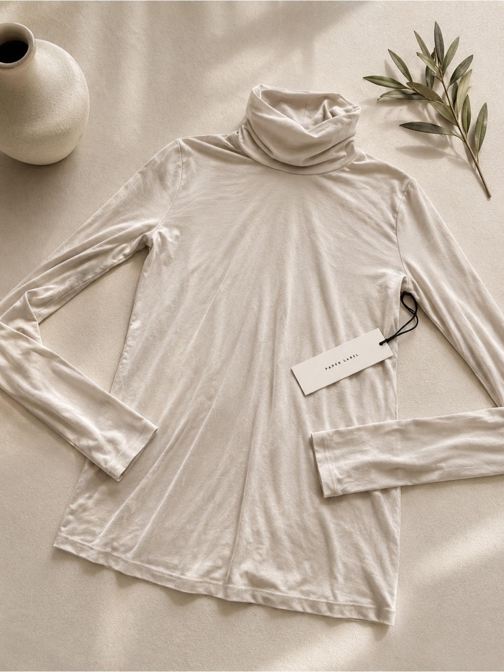Light Cream Turtleneck Long-Sleeve Top